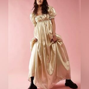 Selkie Gold Puff Sleeve seashell Dress , gown, Sz medium new w tags